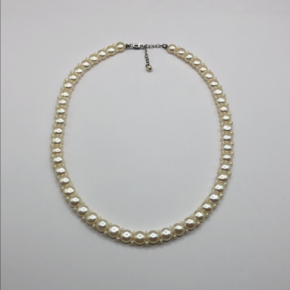Genuine cultured button pearl sterling silver 925 collar necklace formal bridal.
